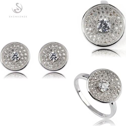 SHUNXUNZE best sell jewelry sets women Engagement wedding set(ring/earring/pendant) White Cubic Zirconia Rhodium Plated R3194set