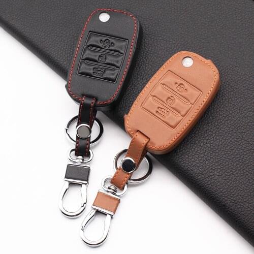 3 Buttons Folding 100% leather key cover For Kia K3 K4 QL 2015-2018 For Sorento RIO K5 Sportage R 2017 2018 car Accessories