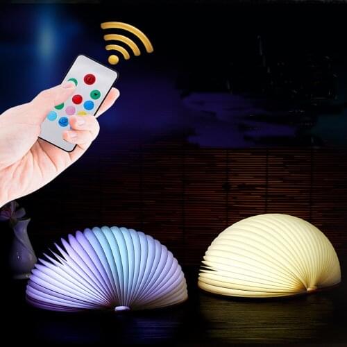 USB Rechargeable LED Folding Book Shape Desk Lamp Creative Colorful Nightlight Booklight With Remote Control for Home Decorative