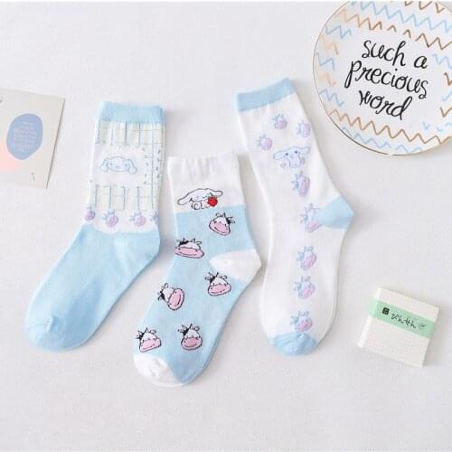 Funny Socks Cotton Cute Cartoon Print Womens Socks Harajuku Kawaii Streetwear Socks Women Girls Multicolor Sock 3pairs Lot