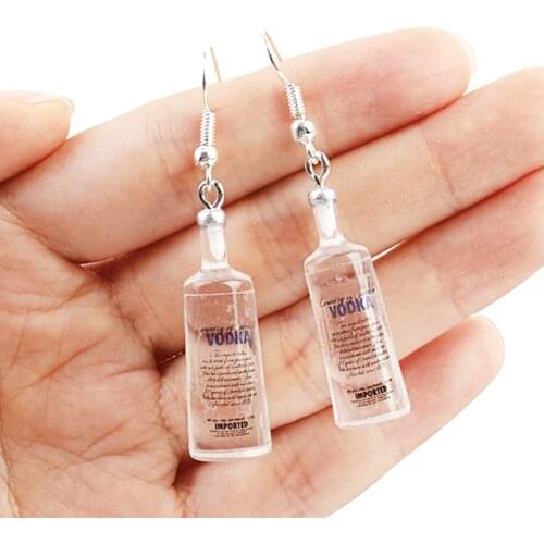 Cute Girls Cool Vodka Bottle Drop Earrings For Women Funny Transparent Bottle Dangle Earrings Jewelry Party Gift