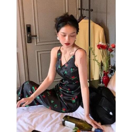 Bella Philosophy 2021 V- Neck Sexy Floral Strap Dress Sleeveless Chiffon Elegant Vintage Dress Female Office Lady Dress Korean