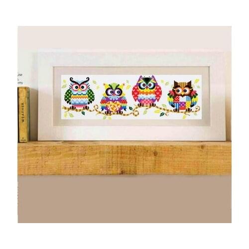 Gold Collection Lovely Counted Cross Stitch Kit The Owl Family Colorful Owls Bird SO