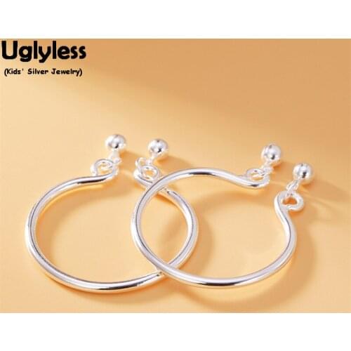 Uglyless 1Pair Simple Fashion Blank Bangles for Babies Glossy Balls Tassel Open Bangle High-end 99.9% Full Silver Kids Bracelets
