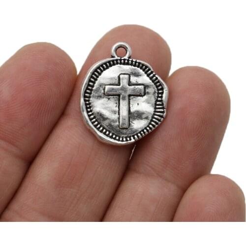 20PCS Tibetan Silver Plated Round Cross Charms Pendants for Jewelry Making Bracelet DIY Findings 22x19mm