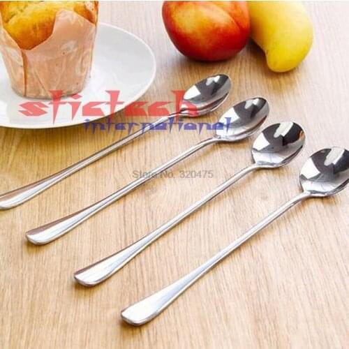 By dhl 200pcs Hot Sale Long Handled Stainless Steel Coffee Spoon Ice Cream Dessert Tea Spoon For Picnic Kitchen Accessories