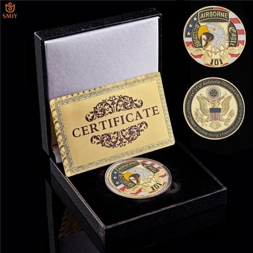 2021 101st Ariborne Division U.S. Special Forces Military Army Metal Crafts Gold Platted Challenge Badge Coin Collection W/Box
