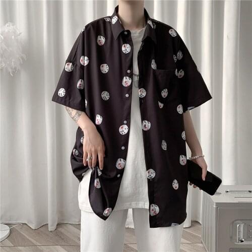 2021 summer Hong Kong style creative dice printed casual short-sleeved mens large size shirt trend graffiti loose student shirt