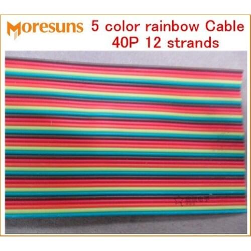 Free Ship by EMS/DHL 50m/lot 5 color rainbow Cable 40P 12 strands copper wire,outer diameter 1.4MM 40p color ribbon cable