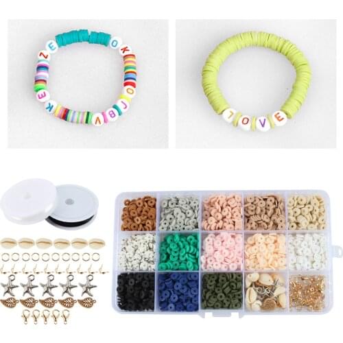 15 Grid 6mm Polymer Clay Beads Jump Rings Elastic Strings for DIY Bracelets Bangles Jewelry Making Handmade Finding Beading