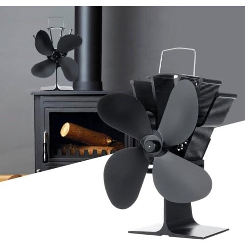 Black Fireplace 4 Blades Heat Powered Stove Fan Log Wood Burner Home Fireplace Fan Thermodynamic fan Efficient Heat Distribution