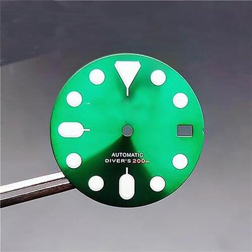 28.5mm Green Luminous Watch Dial With Date Window For NH35/NH36 Automatic Movement 200M Diving Watch Dial
