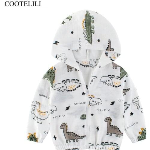 COOTELILI Kids Summer Sunscreen Jacket Clothes Hooded Jackets Printing Hooded Baby Kids Outerwear Cute Dinosaur Coat For Boys