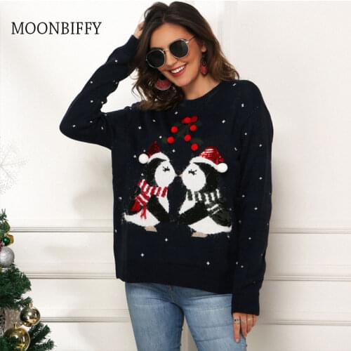 Plus Size xl Jumper Penguin Sweaters Santa Claus Xmas Patterned Christmas Sweaters Tops Men Women Pullovers Valentines Day Gift