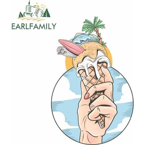 EARLFAMILY 13cm x 8.5cm For Ice Cream Summer Surfing Cartoon Car Stickers Fashion Decal Windshield Vinyl Material Decoration