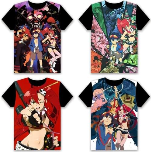 Mens T-shirt Anime Tengen Toppa Gurren Lagann kamina Simon littner yoko Cosplay Women Short Sleeve Tops Casual Black Summer