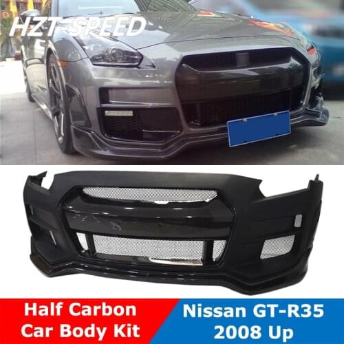 GT-R R35 Half Carbon Fiber Resin Fber Front Bumper With Headlight Eye Lid And Front Lip For Nissan GT-R35 Modify AFD-W1 2008 UP