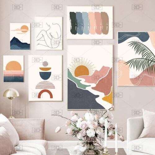 Sunrise River Palm Girl Quote Wall Art Canvas Painting Nordic Posters and Prints Wall Pictures for Living Room Bohemian Decor