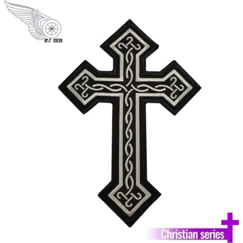 Cross Biker Vest Rider Motorcycle Embroidered Iron On Back of Jacket Patch Black twill fabric Free Shipping DIY Eco-Friendly