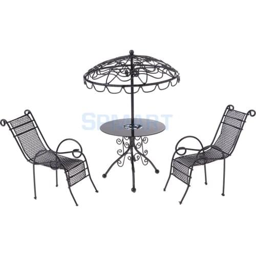 1/12 Scale Doll House Miniature Outdoor Garden Beach Poolside Scenery Furniture Decoration Toy - Metal Table Chairs 2Colors