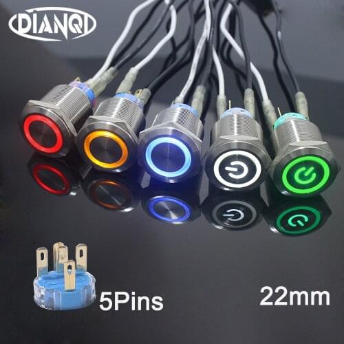 22mm metal waterproof stainless steel button switch momentary function reset with ring lamp flat round Self-locking22HX.K5