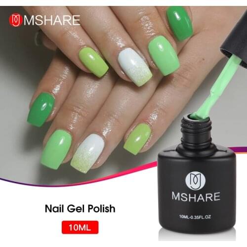 MSHARE Green Nail Gel Polish Varnish Soak Off 12g White Milky Beige Pink Uv Gel Cured with Nail Dryer
