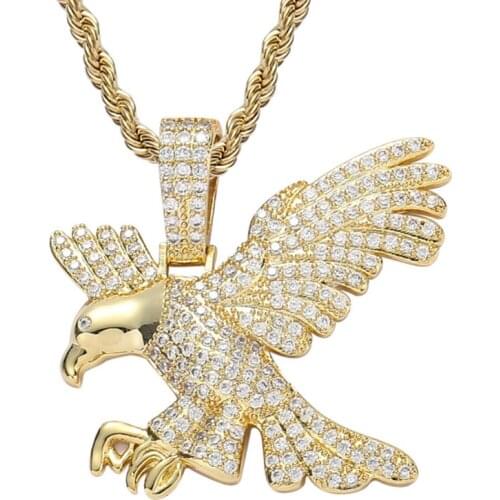 New Coming Full Cubic Zircon Eagle Pendant Necklace Gold Silver Color Hip Hop Charm Jewelry