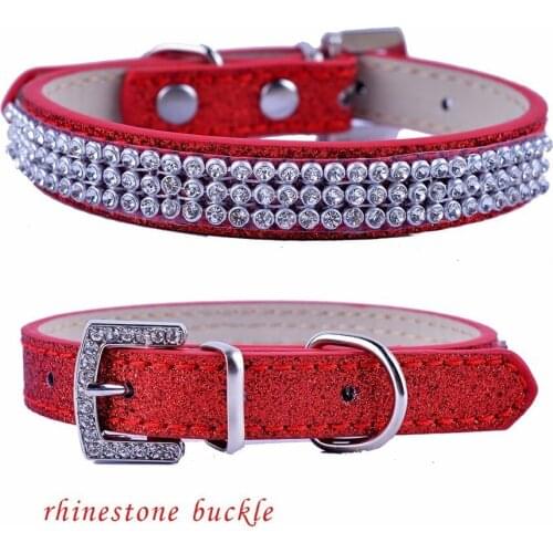 5Colors Pu Leather Puppy Dog Collar Adjustable Buckle Bling Rhinestones Cat Pet Pink Collars Suit Small Pets Chihuahua