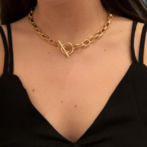 Uer Punk Gold Color Box Chains Necklace For Women Minimalist Metal Style T-bar Clavicle Chokers 2021 Fashion Jewelry Wholesale