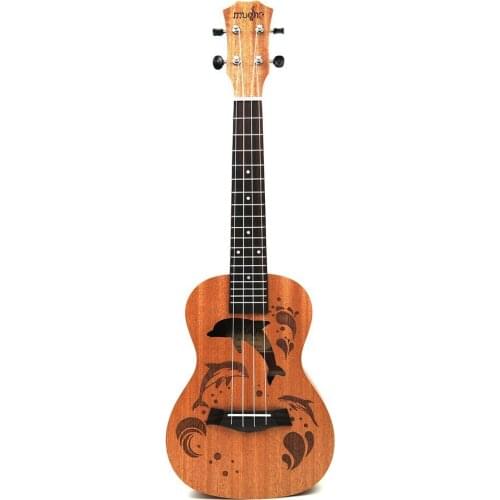 Professional Dolphin Pattern Soprano Ukulele Uke Hawaii Guitar Sapele 4 Strings Wood Musical Instruments For Beginner