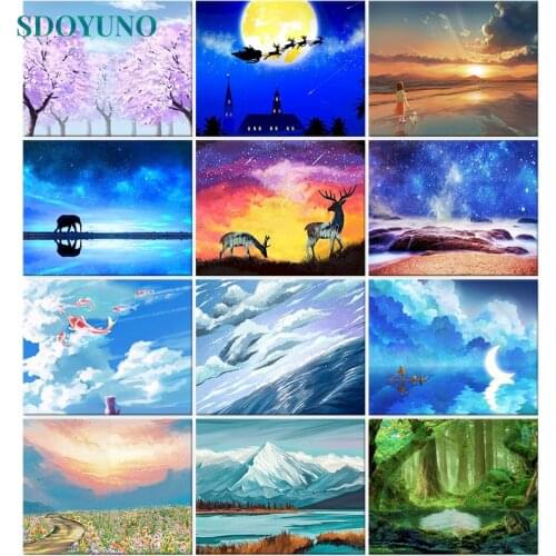 SDOYUNO 60x75cm Painting By Numbers Kits Frame Paint By Numbers DIY Landscape Draw Number Scenery Handpaint Canvas Painting