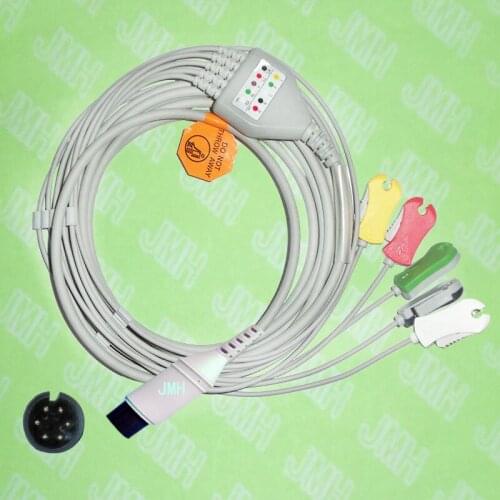 Compatible with 6pin BCI,CSI,GE,Nellcor,Nihon Kohden and HP ECG Machine the one-piece 5 lead cable and clip leadwire,IEC or AHA