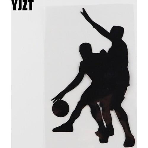 YJZT 9.9CMX16.6CM Fun Two Players Basketball Sports Vinyl Car Sticker Black/Silver 8A-0189