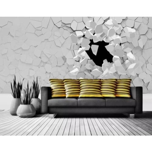 Three-dimensional 3d extended space broken wall paper large background wall painting
