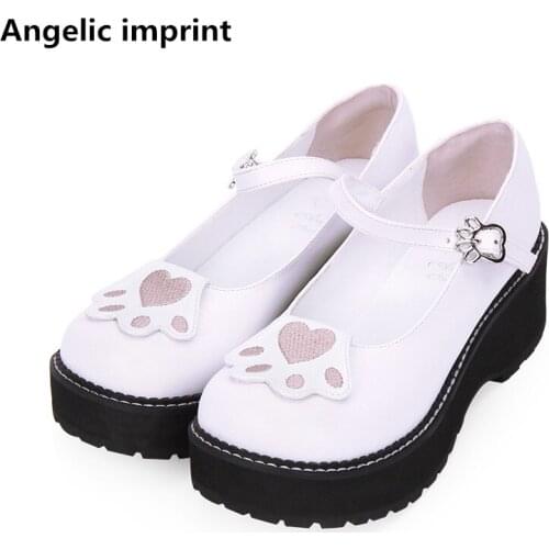 Angelic imprint woman mori girl lolita cosplay shoes lady wedges heels pumps women princess dress party shoes 5cm 33-47 cat foot