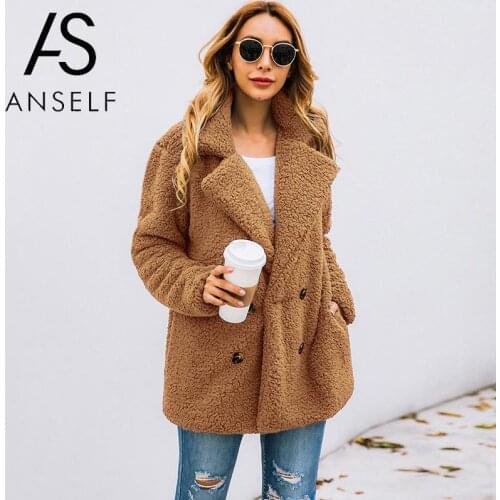 ANSELF Teddy Coat Women Faux Fur Jacket Fuzzy Teddy Bear Jacket Fur Fake Coat Notch Lapels Oversized Winter Coat Plus Size 3XL