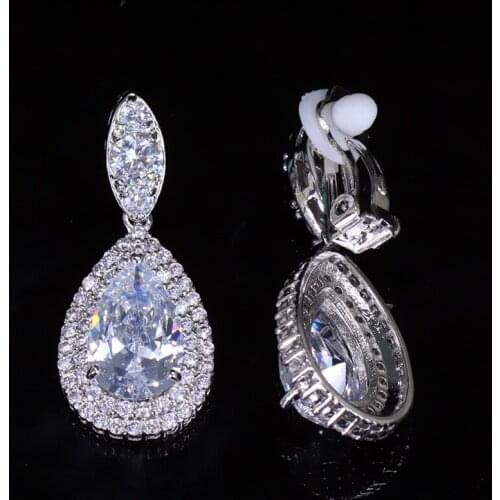 New Big Dangle Drop Cubic Zirconia Stone Women Clip on Earrings Without Piercing Jewelry For Non Pierced Ears