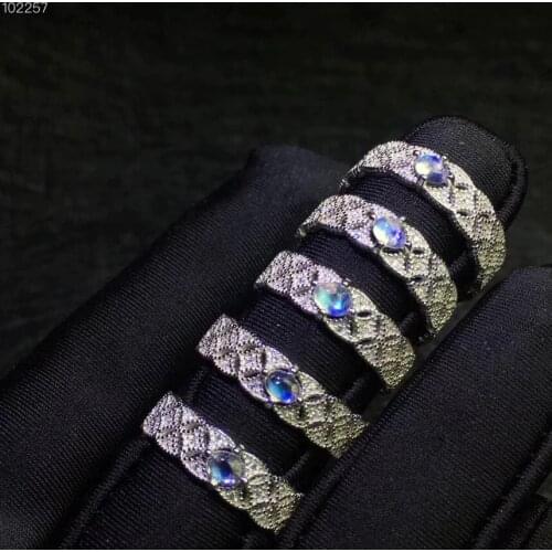 Almei Natural Moonstone Ring for Women, 925 Sterling Silver Wedding Jewelry, 3*4mm Gemstone with Velvet Box and Certificate