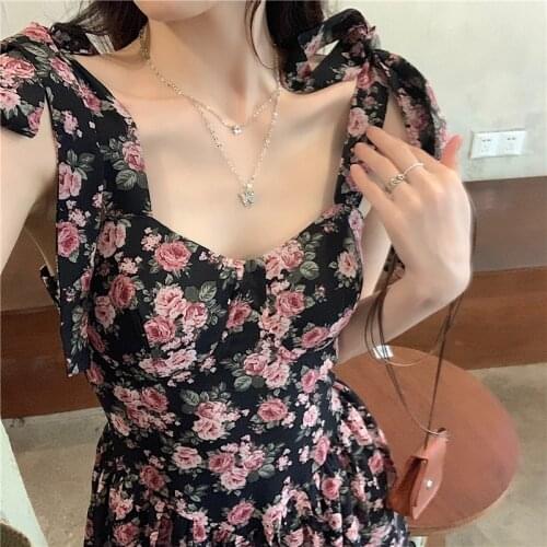 Summer new style French lace v-neck floral a-line suspender dress women