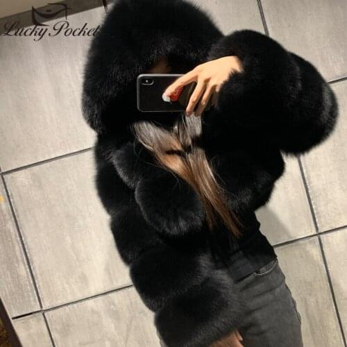 Women Winter Solid Color Spliced Large Fur Collar Hooded Fur Leather Female High Street Short Coat Ladies Warm Thick Coat ML1043