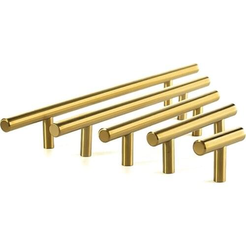 Gold Kitchen Door T Bar Straight Handle Knobs Cabinet Pull Diameter 10mm Stainless Steel Handles Furniture Handle