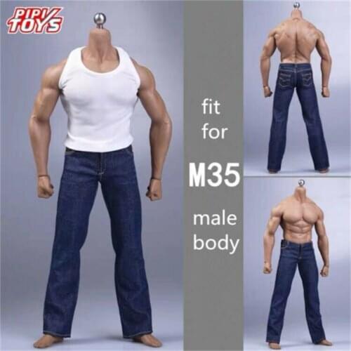 1/6 Male White Vest & Blue Jeans Clothes Vest/Pants/Belt For 12'' Phicens Body M35 Muscle Strong Figure Model