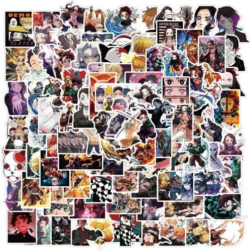 100Pcs New Anime Demon Slayer Kimetsu No Yaiba Stickers Waterproof PVC Luggage Skateboard Laptop Guitar Sticker Aesthetic Toys