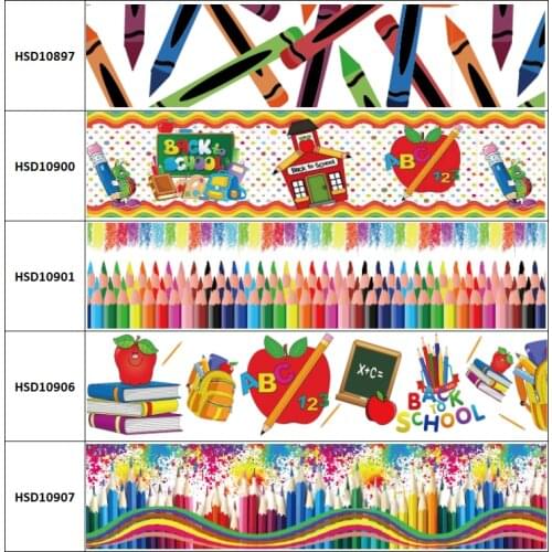 10yard Cartoon Cute Back to School Printed Grosgrain Ribbon Accessory Hairbow Headwear Decoration DIY Wholesale OEM 38MM 75MM
