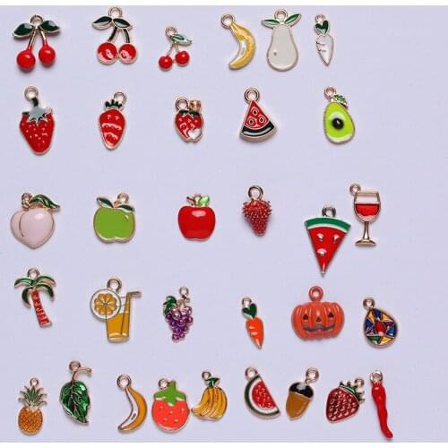 32 PCS/Lot KC Gold Color Alloy Fruit Charm Pendants Enamel Charms For DIY Bracelet Necklace Jewelry Making