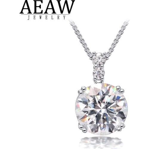 4.0Ct 10mm Round Excellent Cut Moissanite Pendant Necklace DF Color VVS1 18K White Gold Plated Silver 925