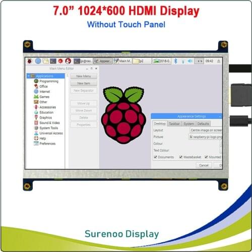 7" 7.0 inch 1024*600 HDMI-Compatible TFT LCD Module Display Monitor Screen Audio Output without Touch Panel for RaspBerry Pi