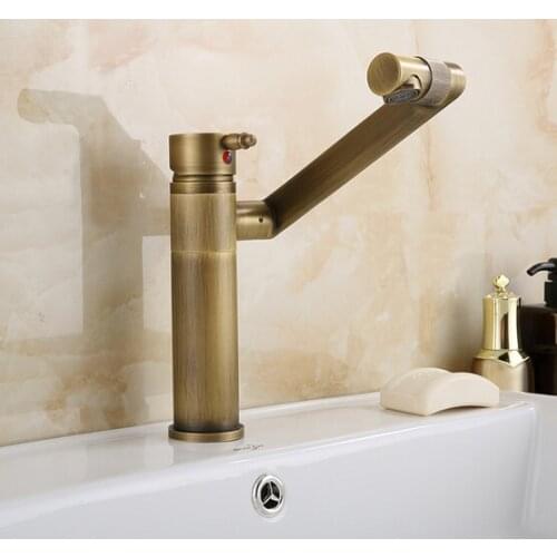 Antique brass crane bathroom faucet Europe antique basin mixer bathroom 360 degree ronating lucky cat tap hot and cold mixer