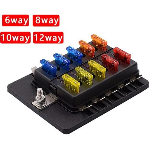 12V 24V Car Blade Fuse Box Holder 6 8 10 12 Ways Modified Fuse Box Terminal Block with LED Warning Light Boat Marine Trike