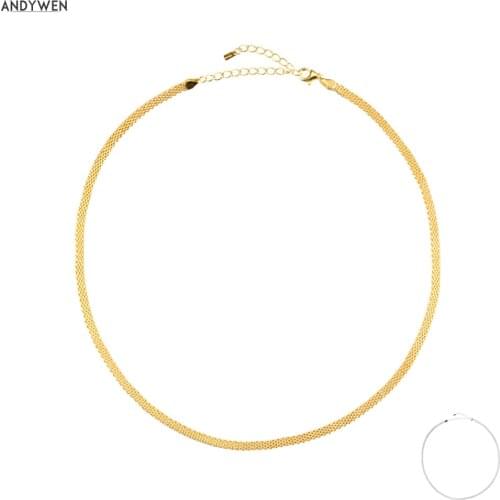 ANDYWEN 925 Sterling Silver Gold Woven Twrist Chain Choker Necklace Women Luxury Long Slme Jewelry Rock Punk Jewels For Women